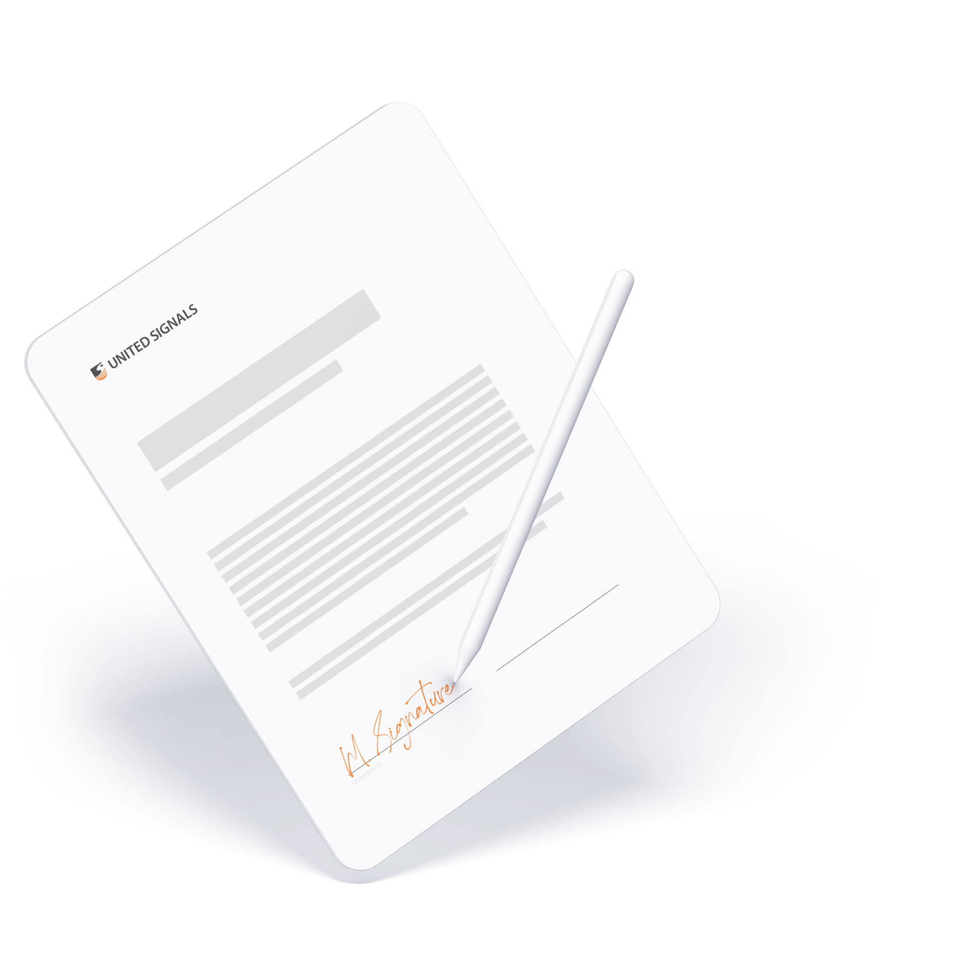 Tablet mit einem Mockup eines digitalen Vertrages